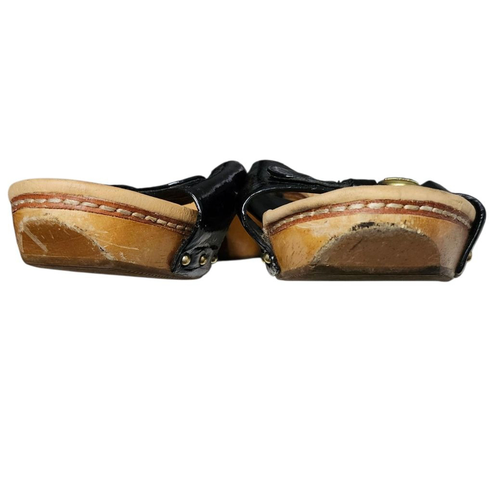 Coach Black Crinkle Patent Leather "Lee" Wooden Clogs Size 9.5 - Picture 8 of 8